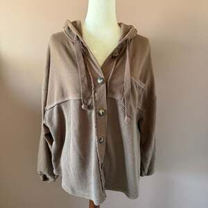 American Eagle Seriously Lived-In Waffle Knit Button-Up Hoodie Shacket